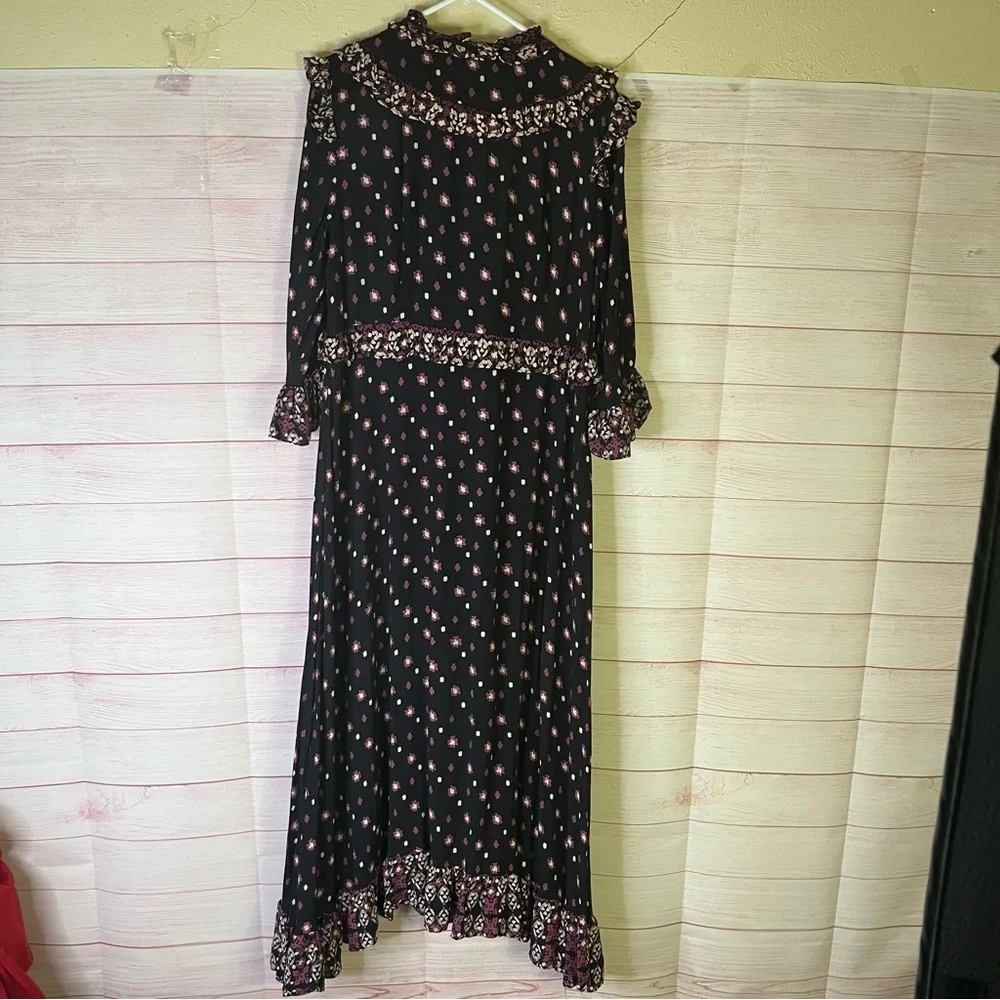 Free People Calico Skies Long‎ Sleeve Flowy Button Up Ruffle Dress Size Medium